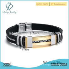 Silicone borracha equipe faculdade pulseiras, em branco silicone inox bracelete de corrente inlay